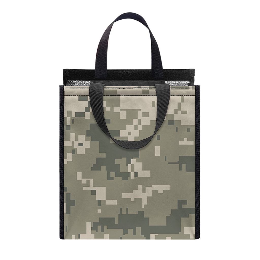 Beige Digital Camo Pattern Print Insulated Lunch Tote