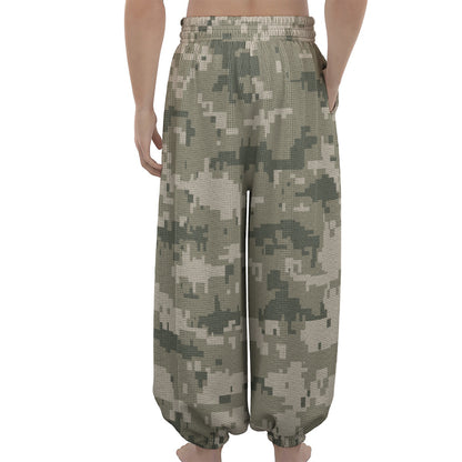Beige Digital Camo Pattern Print Lantern Pants