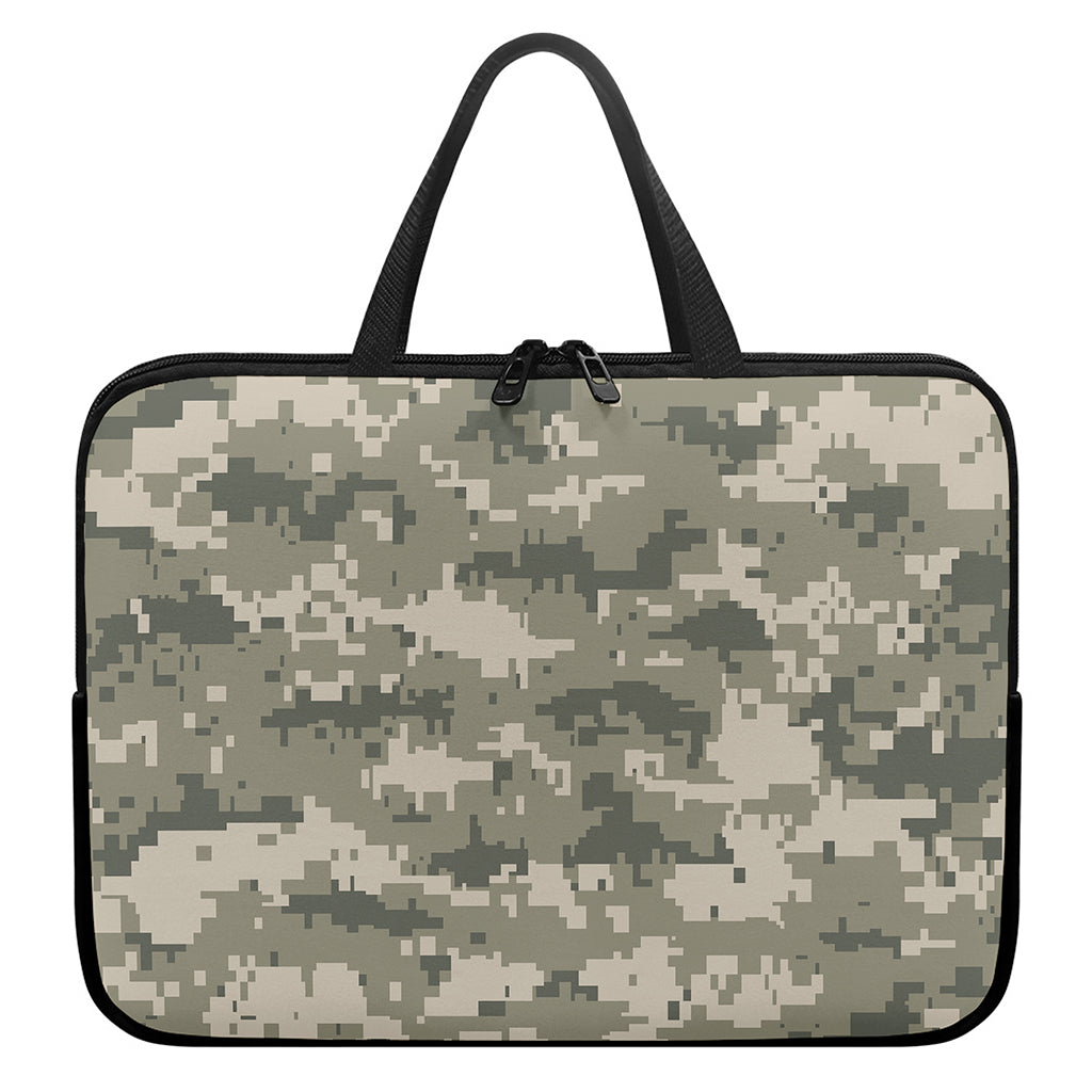 Beige Digital Camo Pattern Print Laptop Sleeve With Handle