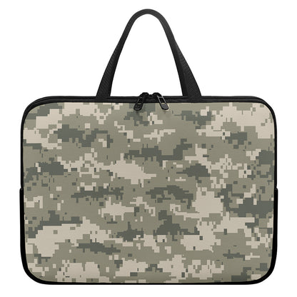 Beige Digital Camo Pattern Print Laptop Sleeve With Handle