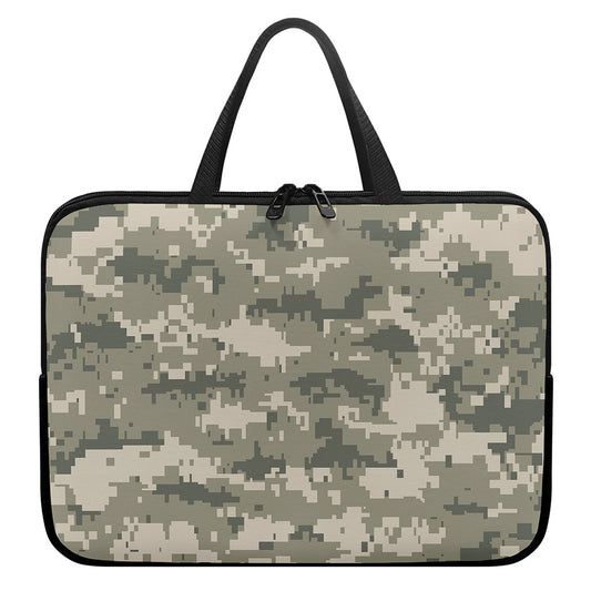 Beige Digital Camo Pattern Print Laptop Sleeve With Handle