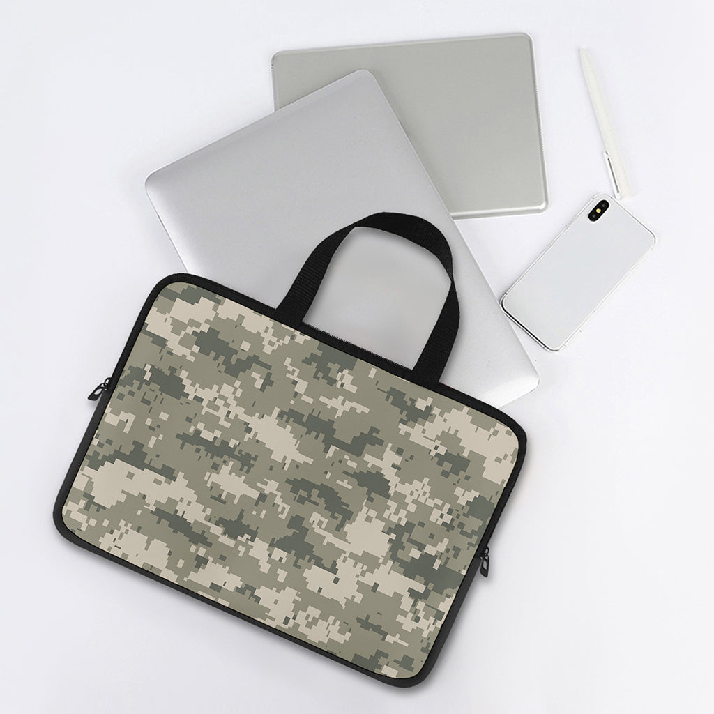 Beige Digital Camo Pattern Print Laptop Sleeve With Handle