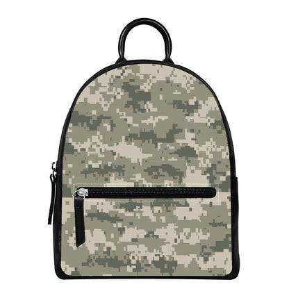 Beige Digital Camo Pattern Print Leather Backpack