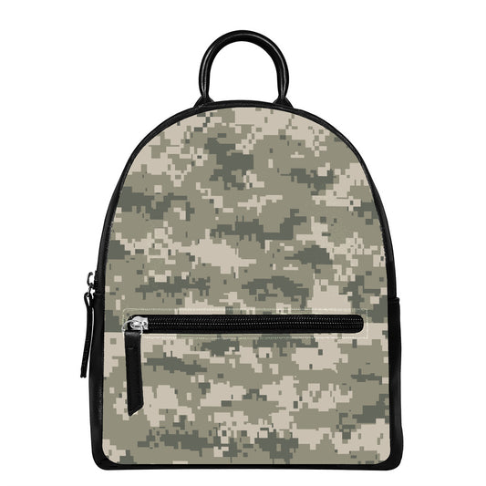 Beige Digital Camo Pattern Print Leather Backpack