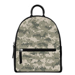 Beige Digital Camo Pattern Print Leather Backpack