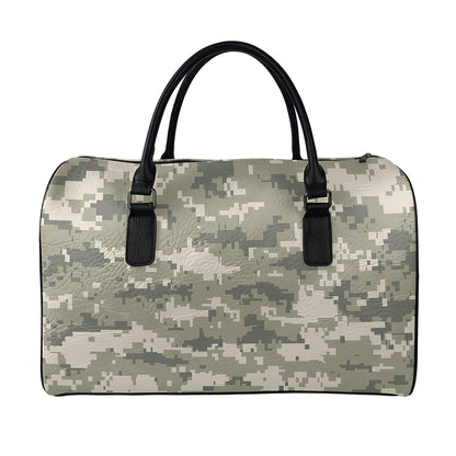 Beige Digital Camo Pattern Print Leather Duffle Bag