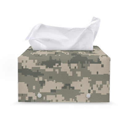 Beige Digital Camo Pattern Print Leather Tissue Box Cover