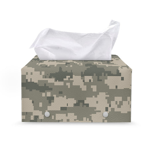 Beige Digital Camo Pattern Print Leather Tissue Box Cover