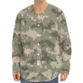 Beige Digital Camo Pattern Print Long Sleeve Baseball Jersey