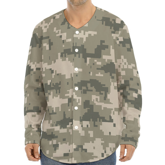 Beige Digital Camo Pattern Print Long Sleeve Baseball Jersey
