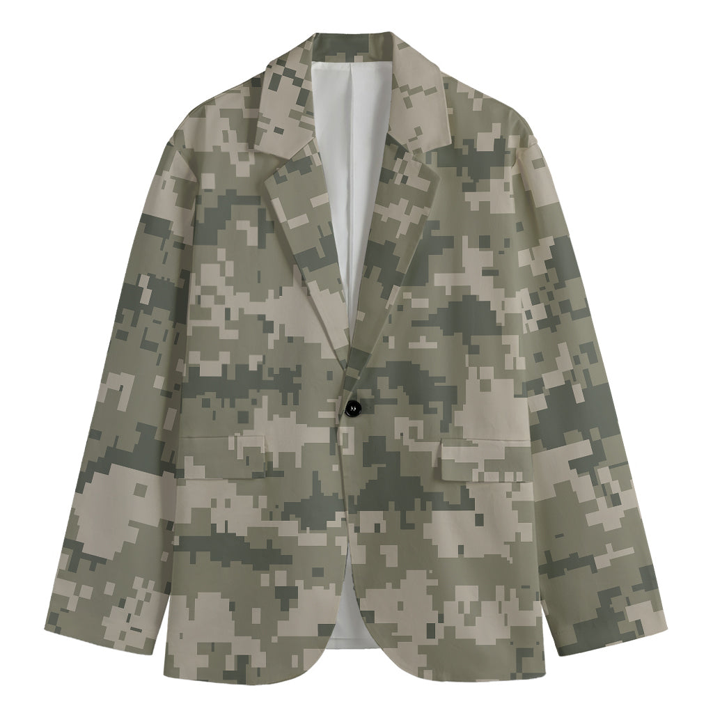 Beige Digital Camo Pattern Print Men's Blazer