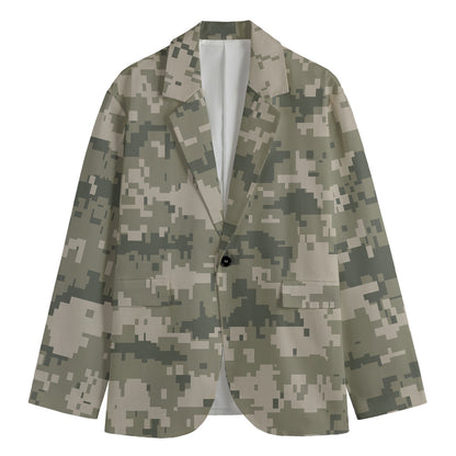 Beige Digital Camo Pattern Print Men's Blazer