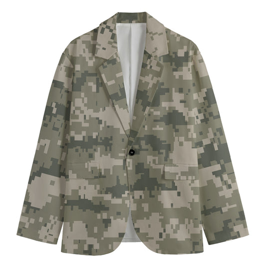 Beige Digital Camo Pattern Print Men's Blazer