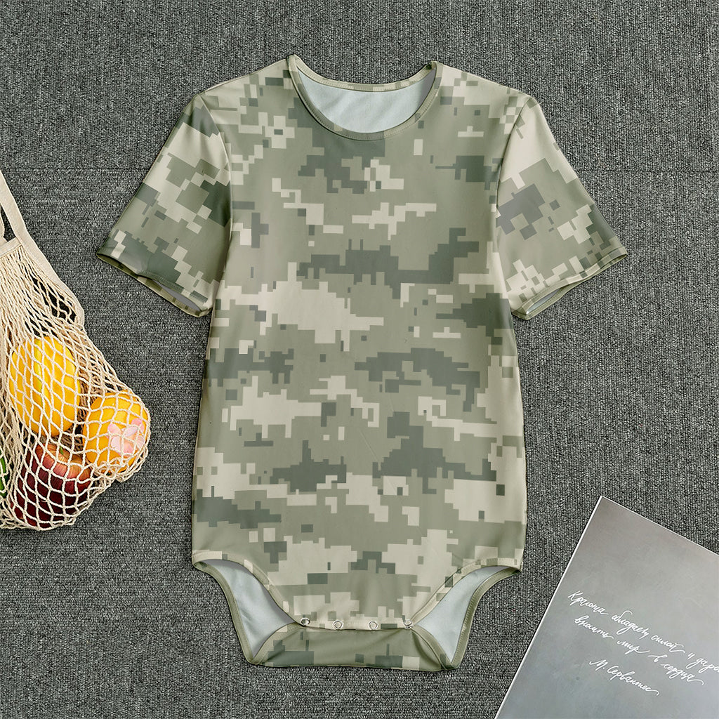 Beige Digital Camo Pattern Print Men's Bodysuit