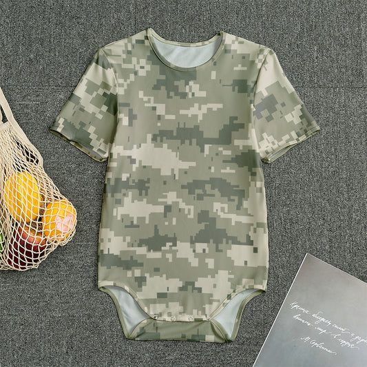 Beige Digital Camo Pattern Print Men's Bodysuit