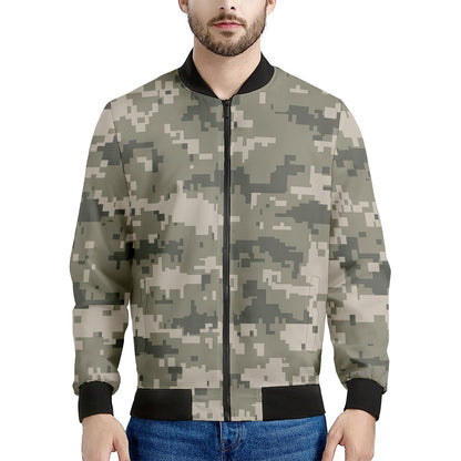 Beige Digital Camo Pattern Print Men's Bomber Jacket