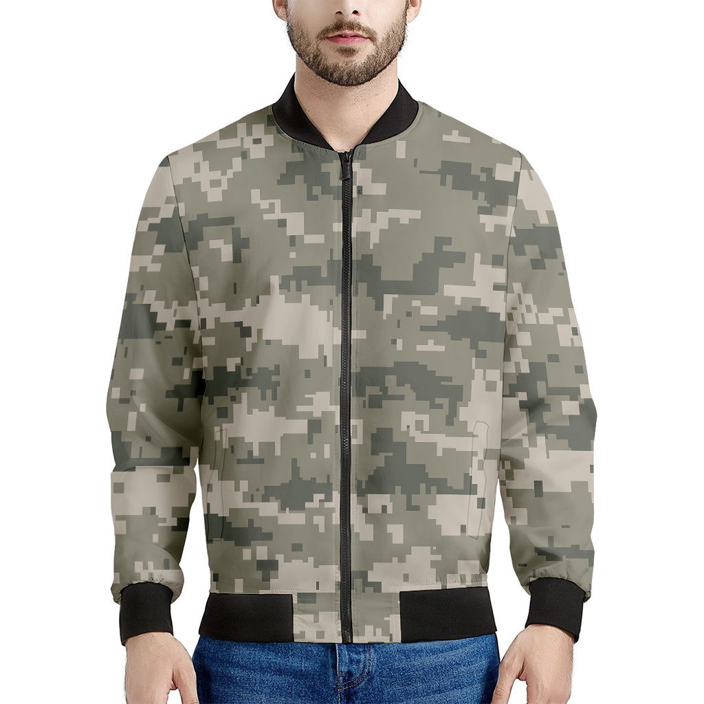 Beige Digital Camo Pattern Print Men's Bomber Jacket