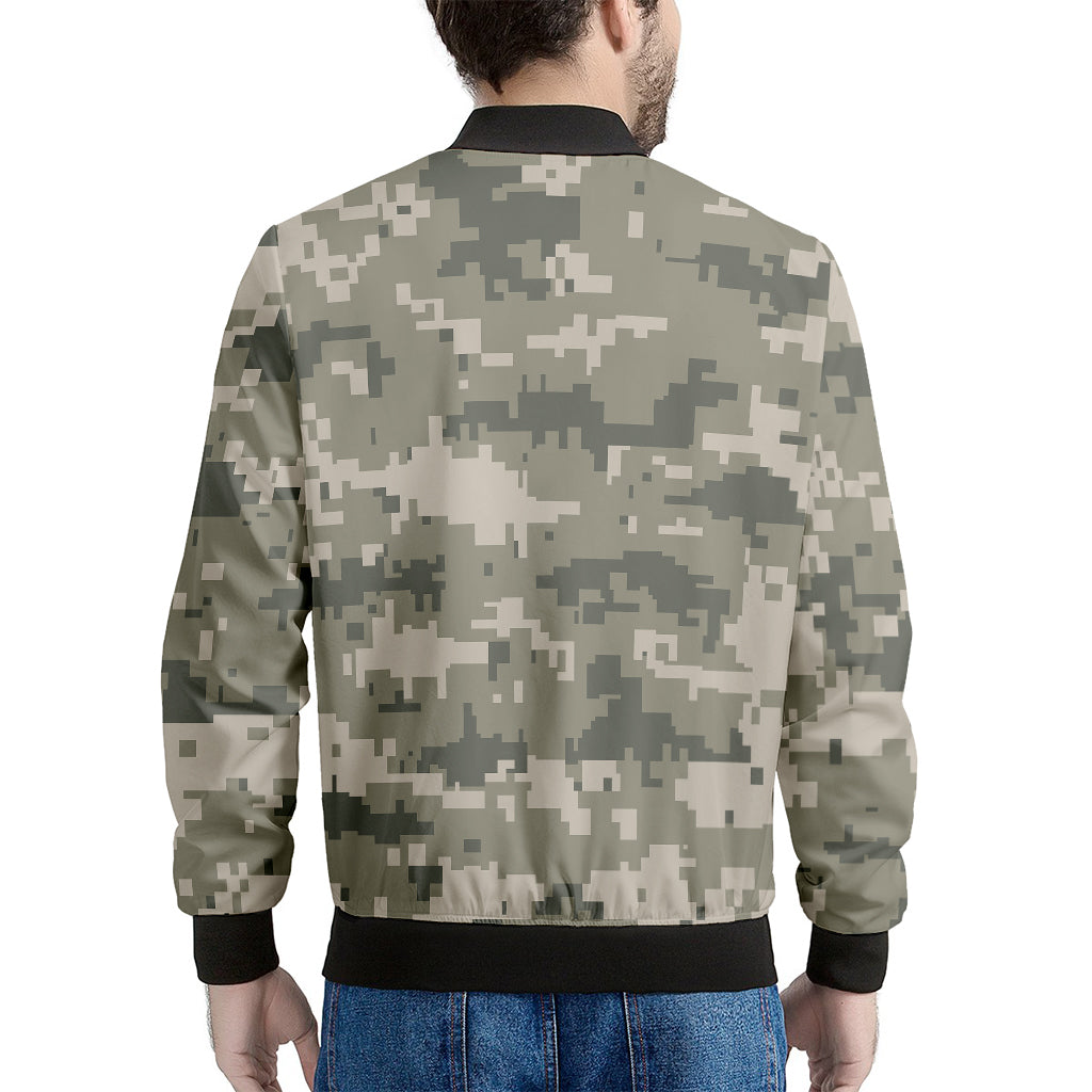 Beige Digital Camo Pattern Print Men's Bomber Jacket