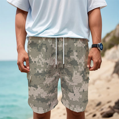 Beige Digital Camo Pattern Print Men's Cargo Shorts