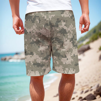 Beige Digital Camo Pattern Print Men's Cargo Shorts