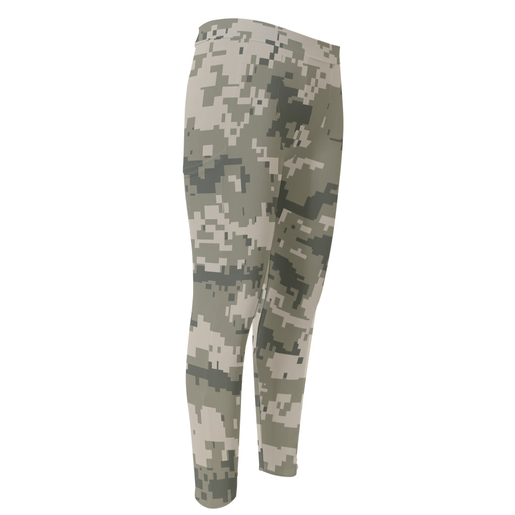 Beige Digital Camo Pattern Print Men's Compression Pants
