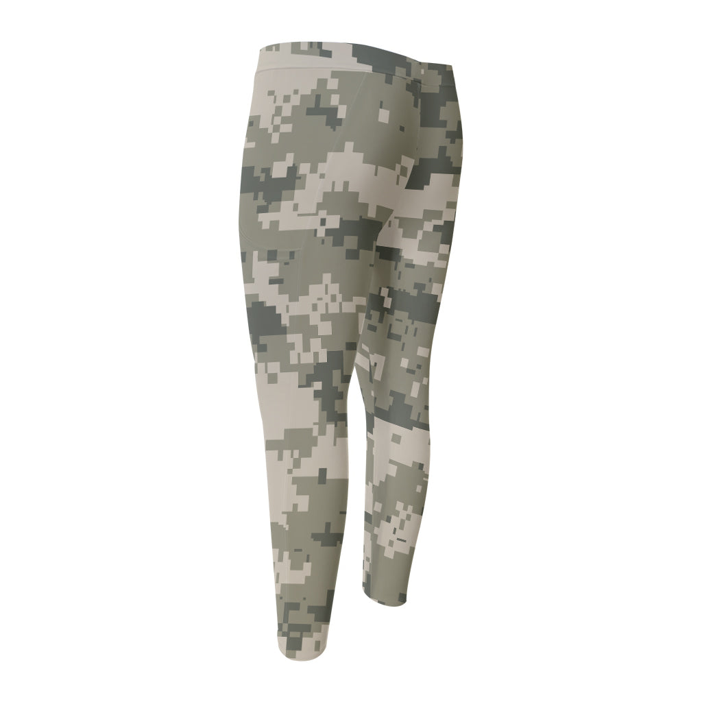 Beige Digital Camo Pattern Print Men's Compression Pants