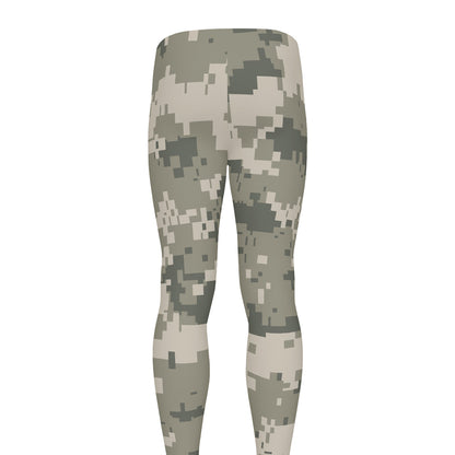 Beige Digital Camo Pattern Print Men's leggings