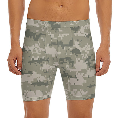 Beige Digital Camo Pattern Print Men's Long Boxer Briefs
