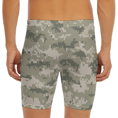 Beige Digital Camo Pattern Print Men's Long Boxer Briefs