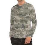 Beige Digital Camo Pattern Print Men's Long Sleeve Rash Guard