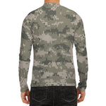 Beige Digital Camo Pattern Print Men's Long Sleeve Rash Guard