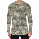 Beige Digital Camo Pattern Print Men's Long Sleeve T-Shirt