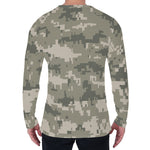Beige Digital Camo Pattern Print Men's Long Sleeve T-Shirt