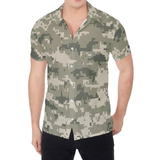 Beige Digital Camo Pattern Print Men's Shirt