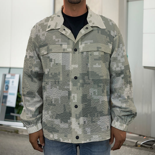Beige Digital Camo Pattern Print Men's Shirt Jacket