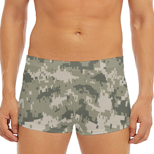 Beige Digital Camo Pattern Print Men's Short Boxer Briefs