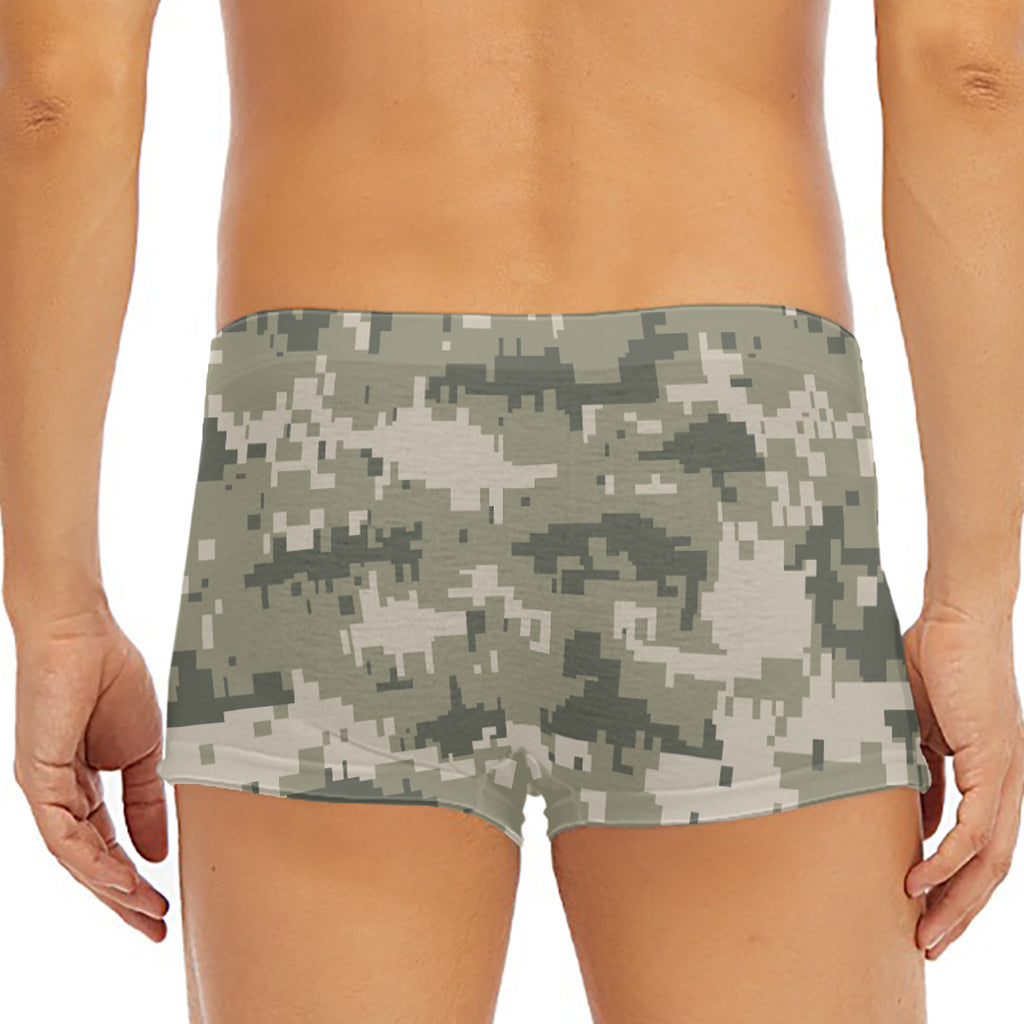 Beige Digital Camo Pattern Print Men's Short Boxer Briefs