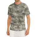 Beige Digital Camo Pattern Print Men's Short Sleeve Rash Guard