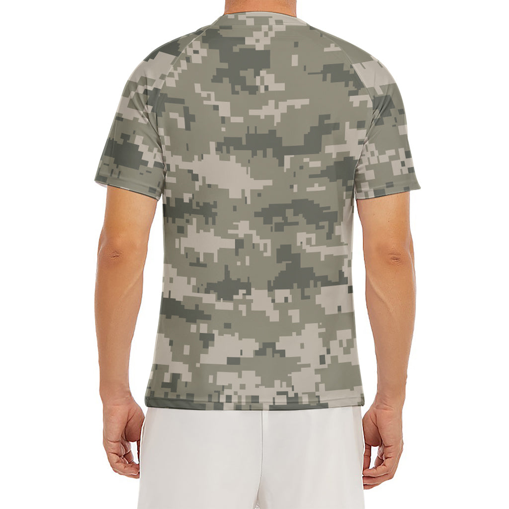 Beige Digital Camo Pattern Print Men's Short Sleeve Rash Guard