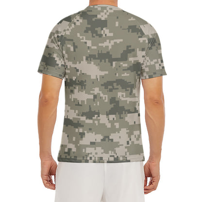 Beige Digital Camo Pattern Print Men's Short Sleeve Rash Guard