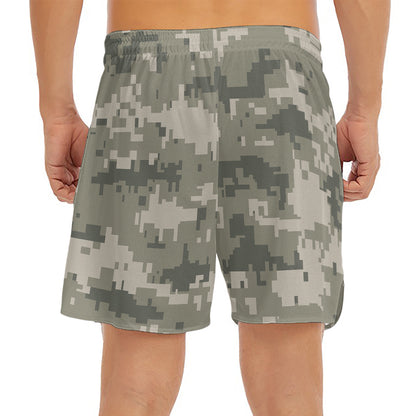 Beige Digital Camo Pattern Print Men's Split Running Shorts