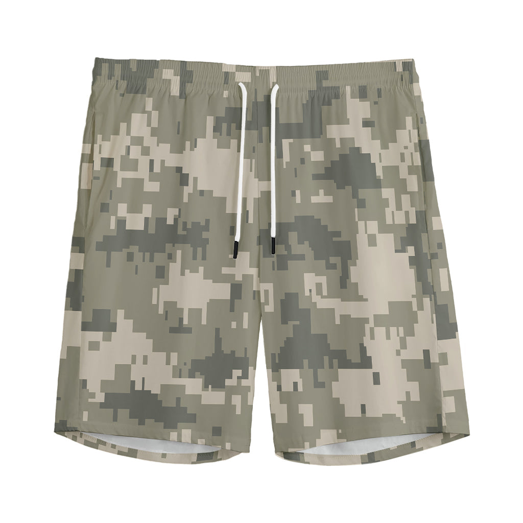 Beige Digital Camo Pattern Print Men's Sports Shorts