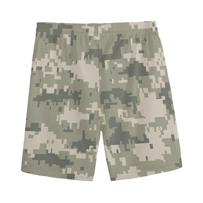 Beige Digital Camo Pattern Print Men's Sports Shorts