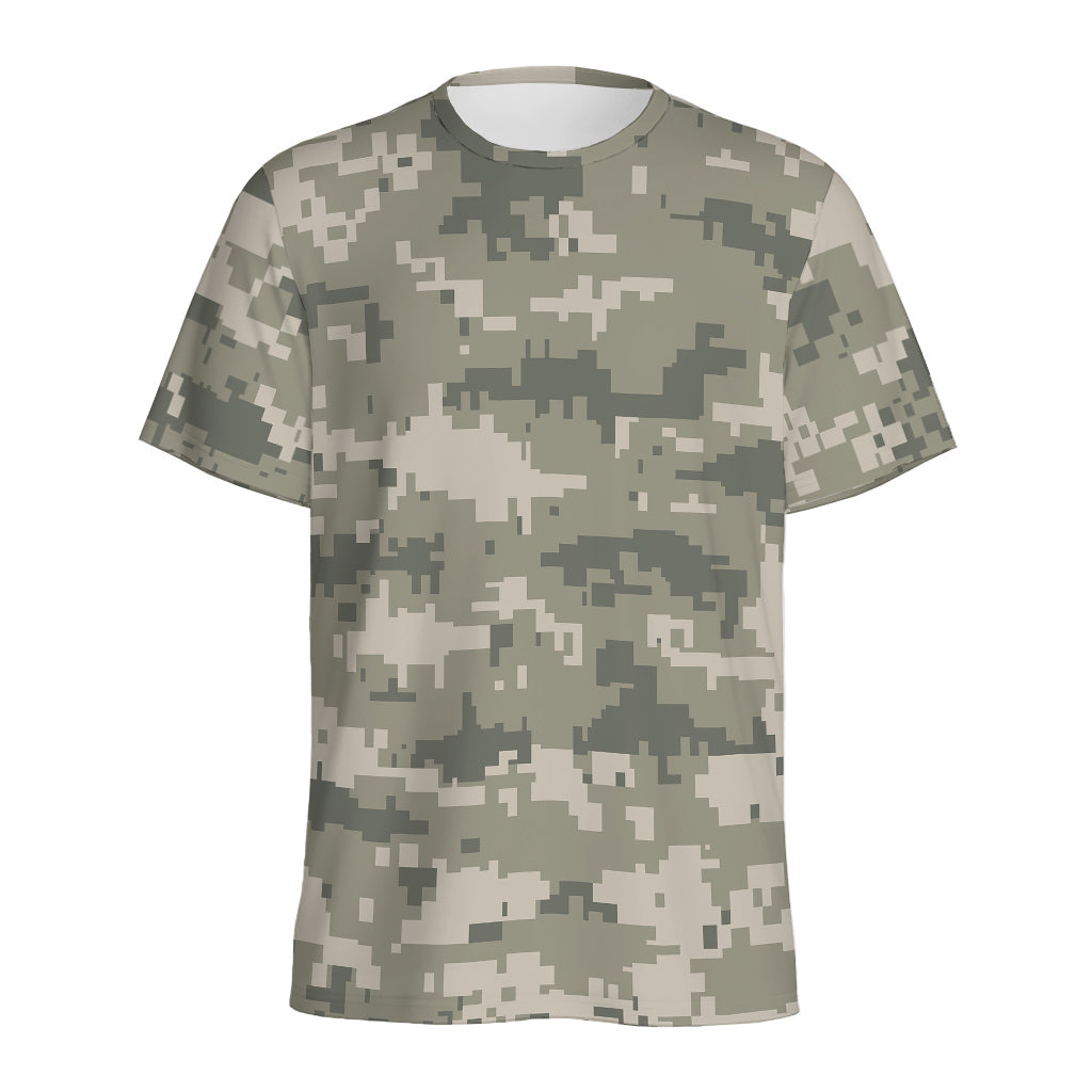 Beige Digital Camo Pattern Print Men's Sports T-Shirt