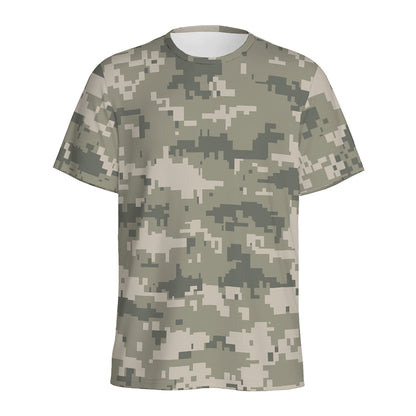 Beige Digital Camo Pattern Print Men's Sports T-Shirt
