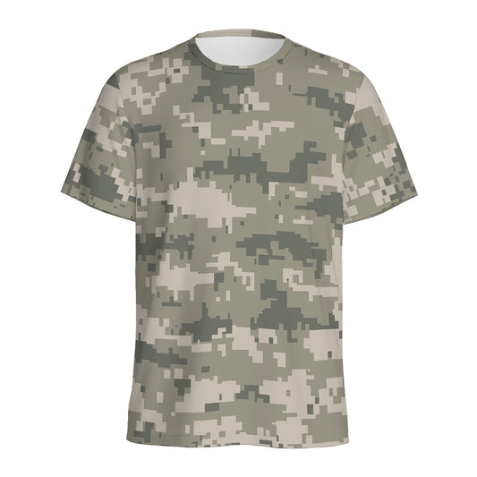 Beige Digital Camo Pattern Print Men's Sports T-Shirt