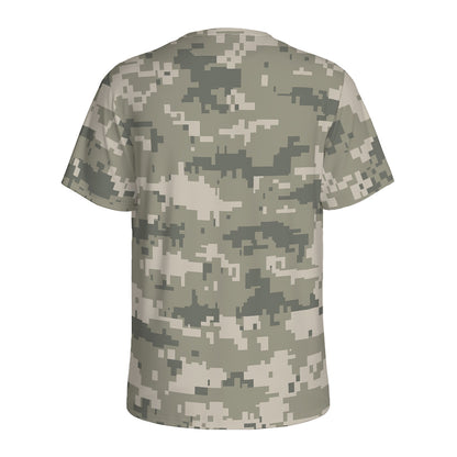 Beige Digital Camo Pattern Print Men's Sports T-Shirt