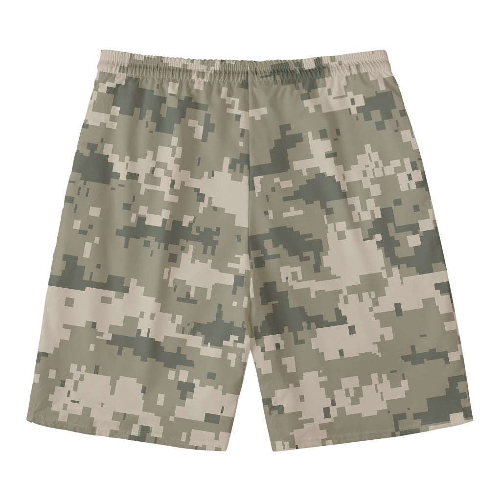 Beige Digital Camo Pattern Print Men's Swim Trunks