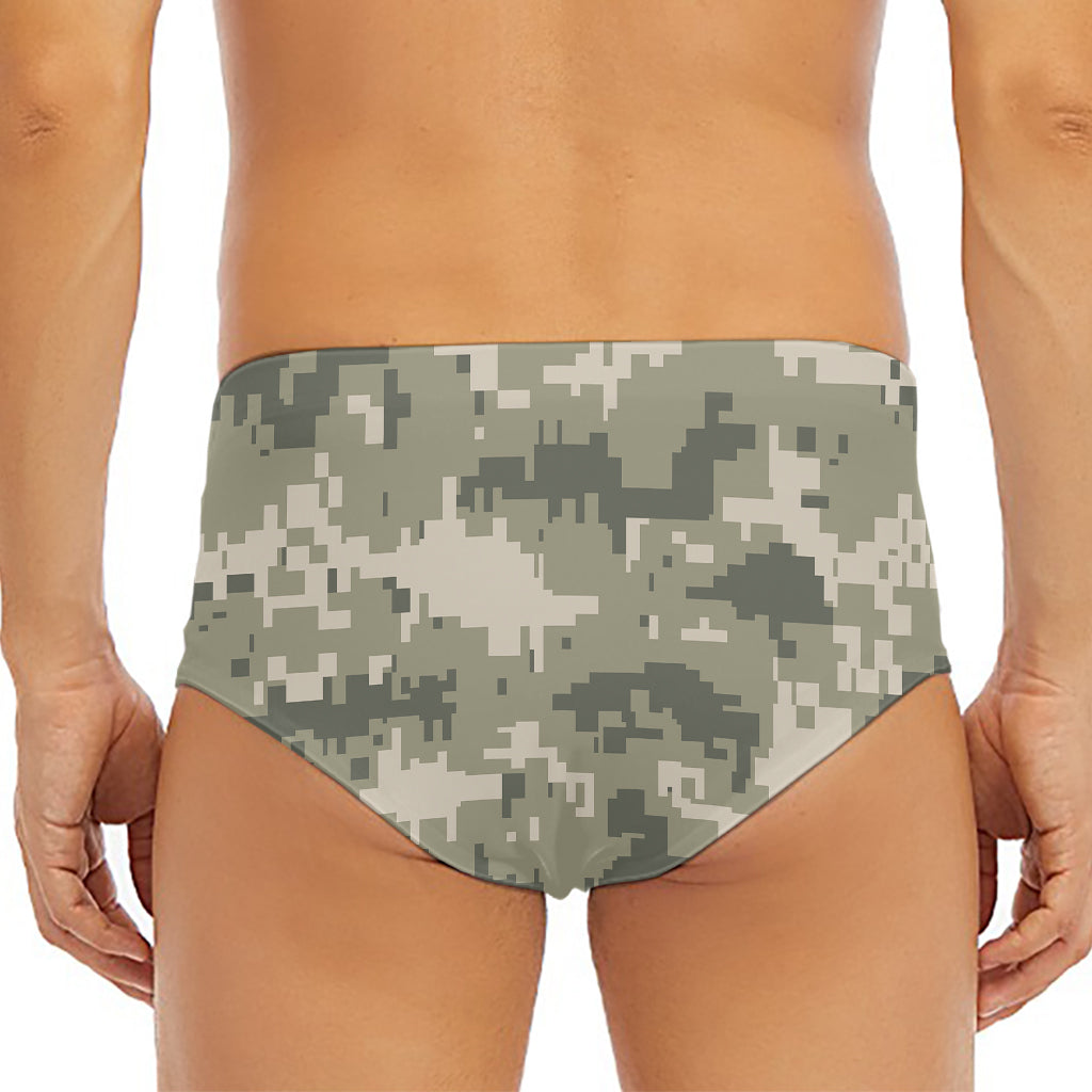 Beige Digital Camo Pattern Print Men's Triangle Swim Briefs