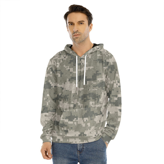 Beige Digital Camo Pattern Print Men's Velvet Pullover Hoodie